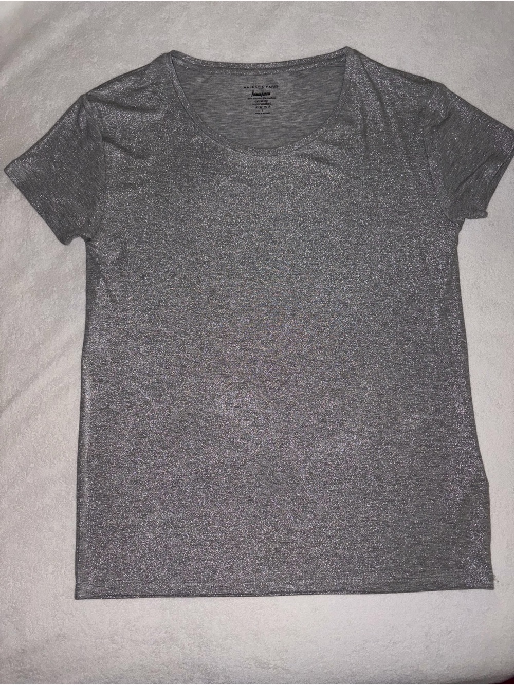 Neiman Marcus Silver Scoop Neck Short Sleeve Tee